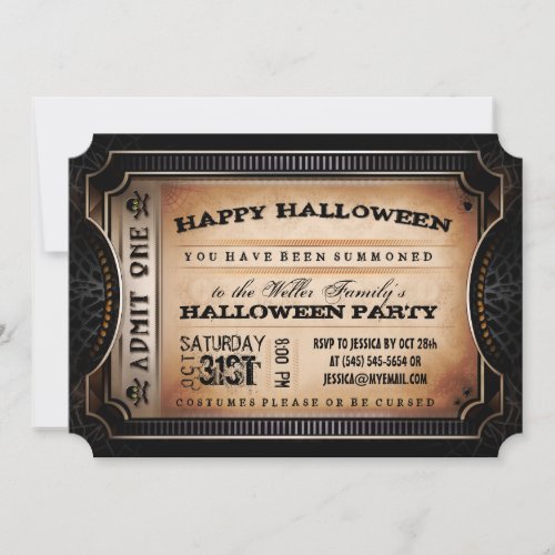 Orange  Black Admit One Halloween Party Ticket Invitation