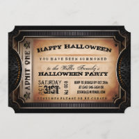 Orange & Black Admit One Halloween Party Ticket