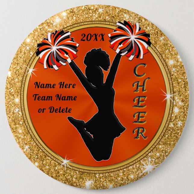 Orange, Black and Gold, Cheerleading Pins, 6 inch Button (Front)