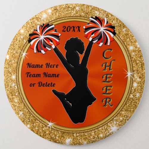 Orange Black and Gold Cheerleading Pins 6 inch Button