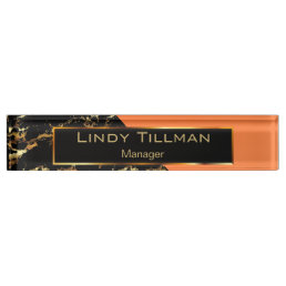 Orange, Black and Gold Marble Name Plate
