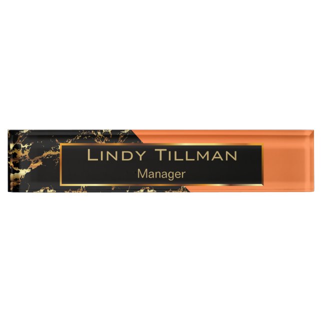 Orange, Black and Gold Marble Name Plate (Front)