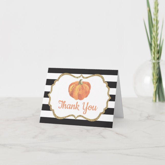 Orange Black and Gold Pumpkin Autumn Fall Thank Yo You Card (Front)