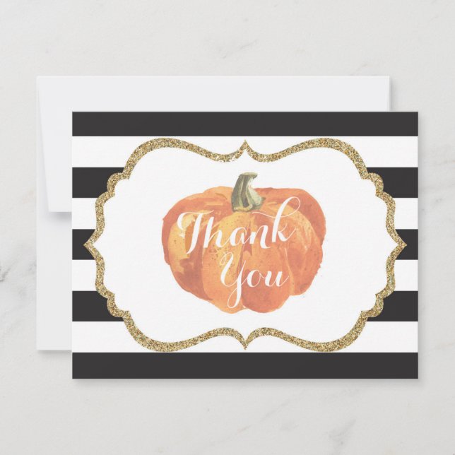 Orange Black and Gold Pumpkin Autumn Fall Thank You Card (Front)