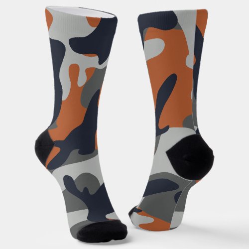 Orange Black and Gray Camouflage Style  Socks