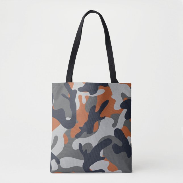 Orange, Black, and Gray Camouflage Style  Tote Bag (Front)