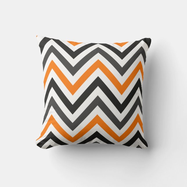Orange black and gray chevron pillow (Front)