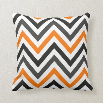 Orange Black And Gray Chevron Pillow by SoSpooky at Zazzle