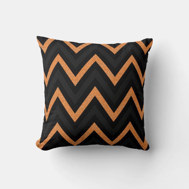 Orange black and gray glitter chevron pillow (Front)