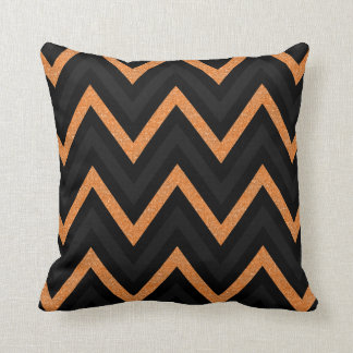 Orange black and gray glitter chevron pillow