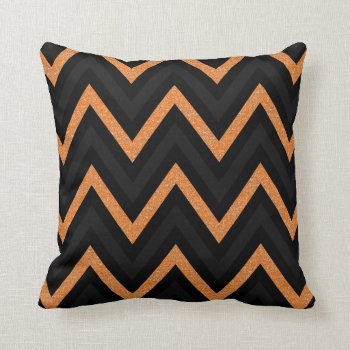 Orange Black And Gray Glitter Chevron Pillow by SoSpooky at Zazzle