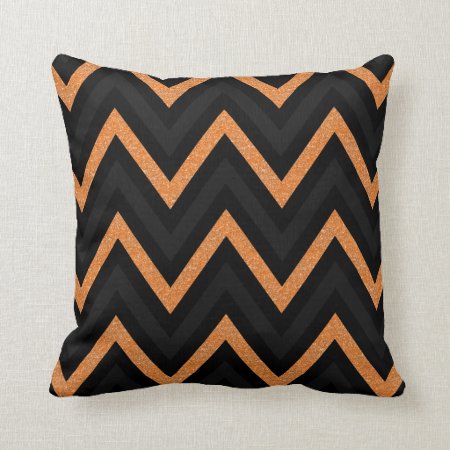Orange Black And Gray Glitter Chevron Pillow