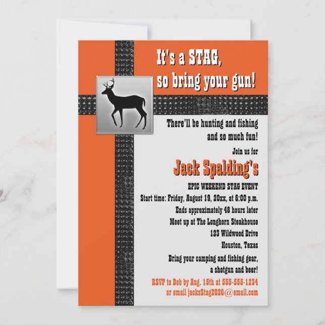 Orange, Black, and Gray Stag Invitation (Front)