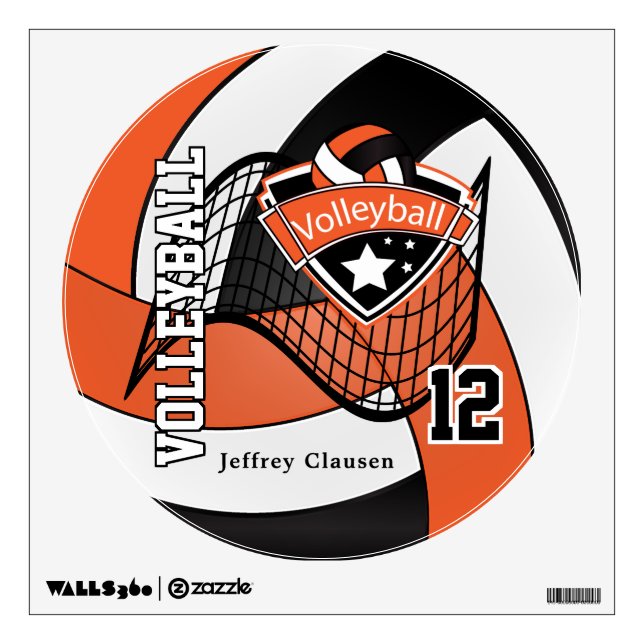 Orange, Black and White Allstar Volleyball Wall Sticker (Front)
