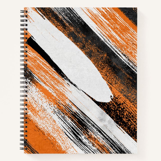Orange, Black, and White Brush Strokes Notebook (Front)