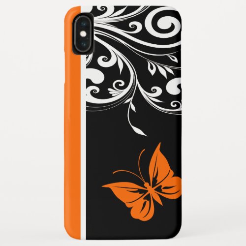 Orange Black and white Butterfly Flourish iPhone XS Max Case