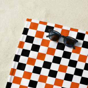 Orange Black and White Checkered Beach Towel
