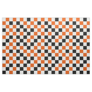 Orange Black and White Checkered  Fabric