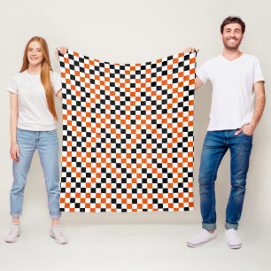 Orange Black and White Checkered Fleece Blanket