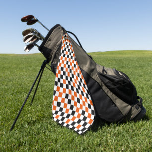 Orange Black and White Checkered  Golf Towel