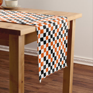Orange Black and White Checkered Short Table Runner