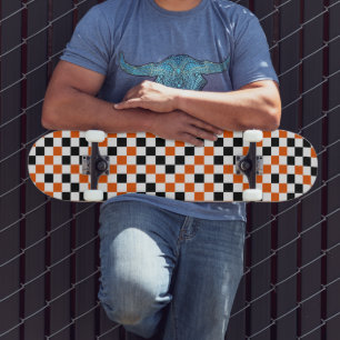 Orange Black and White Checkered Skateboard