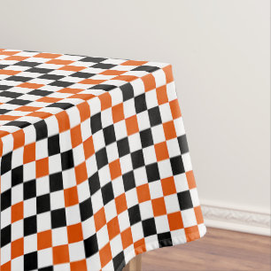 Orange Black and White Checkered  Tablecloth