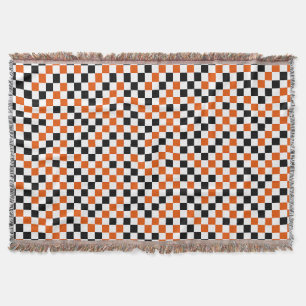 Orange Black and White Checkered Throw Blanket