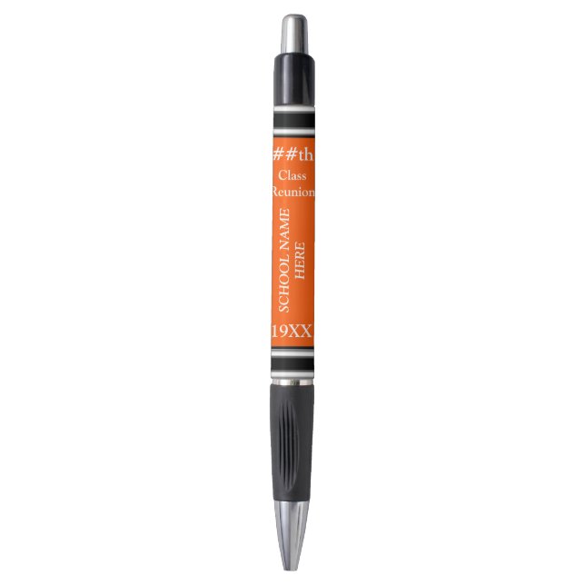 Orange, Black and White Class Reunion Party Favors Pen (Front Vertical)