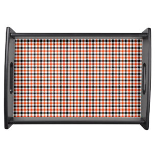 Orange Black and White Gingham Check Serving Tray
