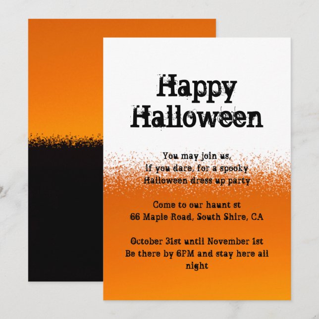 Orange black and white Halloween invitation (Front/Back)