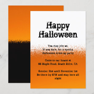 Orange black and white Halloween invitation