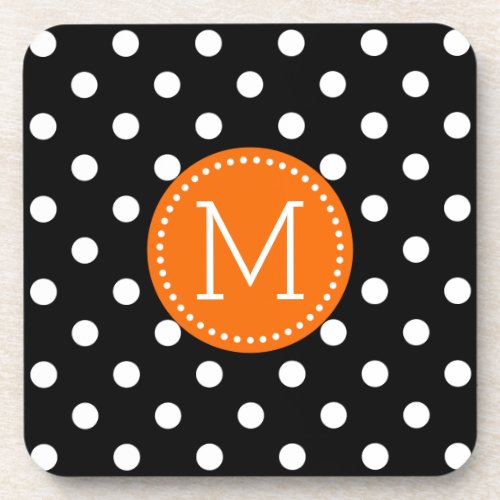 Orange  Black And White Polkadots Pattern Coaster