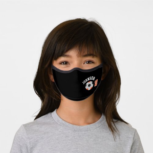 Orange Black and White  Soccer Ball Premium Face Mask