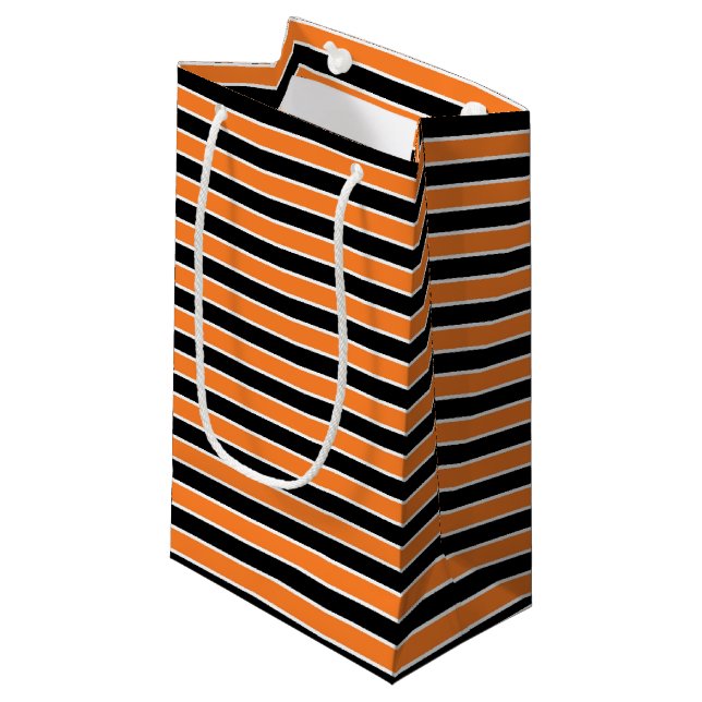 Orange, Black and White Stripes Small Gift Bag (Front Angled)