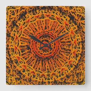 Orange, Black and Yellow Abstract Square Wall Clock