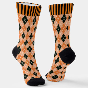 Orange & Black Argyle with Stripes Crew Socks