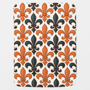 Orange Black Baroque Fleur-de-lis Pattern Design Baby Blanket