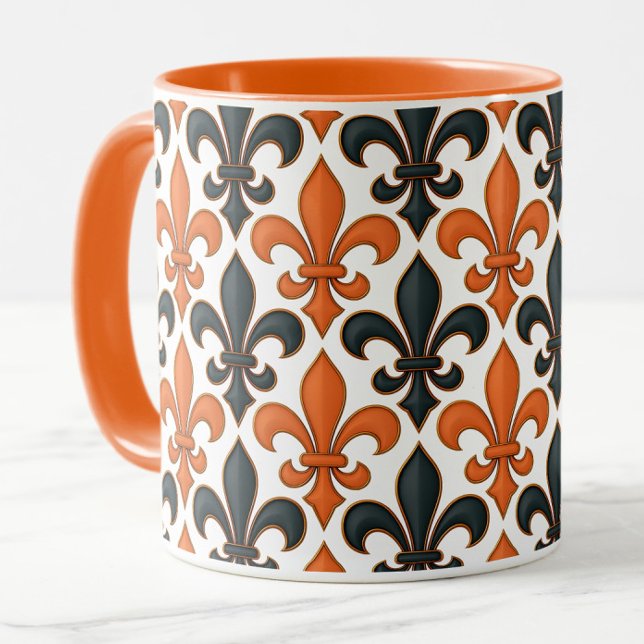 Orange Black Baroque Fleur-de-lis Pattern Design  Mug (Creator Uploaded)
