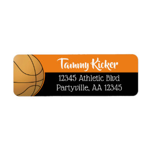 Orange & Black Basketball Address Label