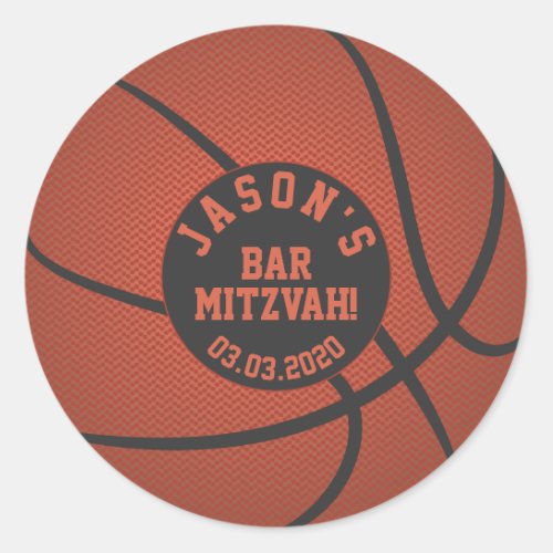 Orange Black Basketball Bar Mitzvah Classic Round Sticker
