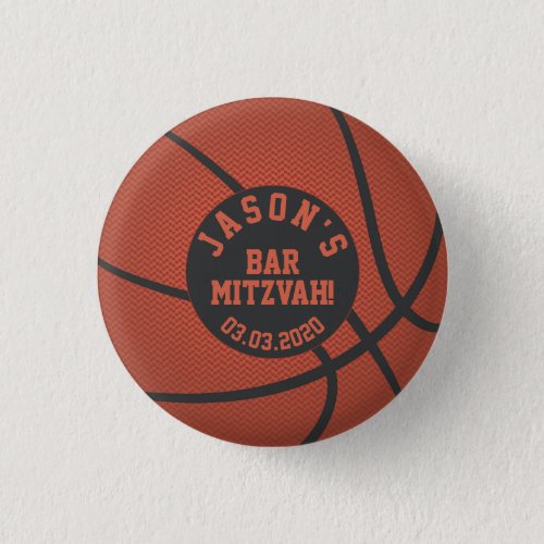 Orange Black Basketball Bar Mitzvah Favor Button