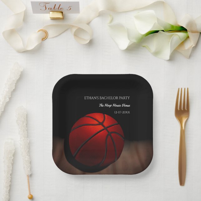 Orange black basketball champion bachelor party paper plates (Wedding)