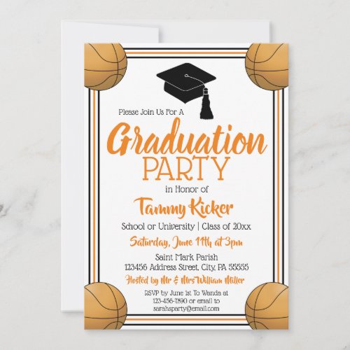 Orange  Black Basketball Graduation Party Invitation