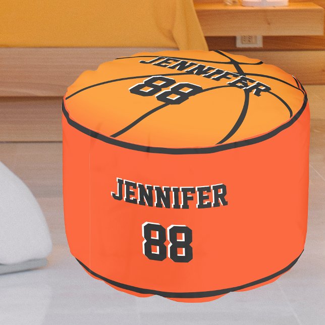 Orange Black Basketball Name Jersey Number Pouf (Creator Uploaded)