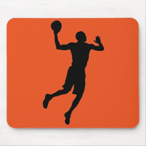 Orange Black Basketball Player Silhouette Mouse Pad