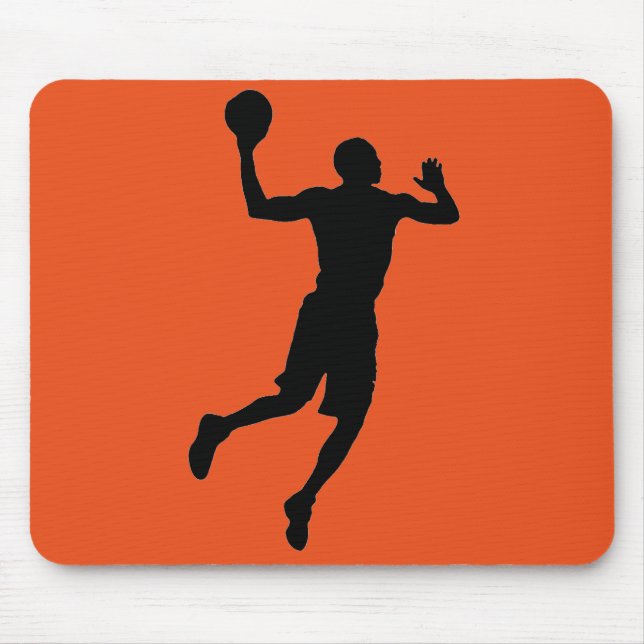 Orange Black Basketball Player Silhouette Mouse Pad (Front)