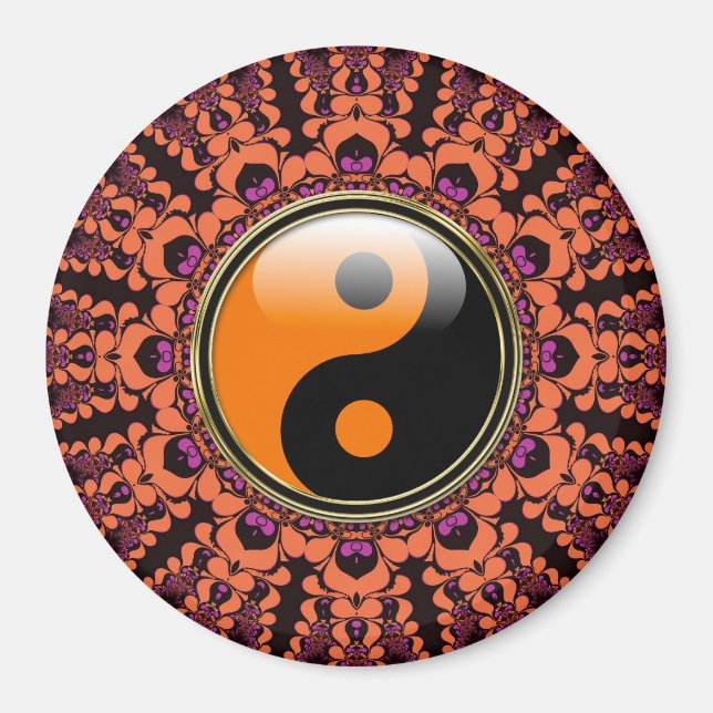 Orange+Black Batik Yin Yang Magnet (Front)