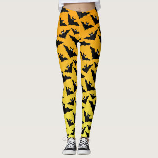 Orange black bats Halloween pattern Leggings