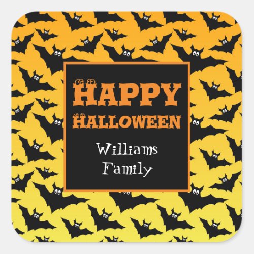 Orange black bats Halloween pattern Personalize Square Sticker